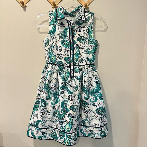 Janie and Jack Collection Paisley Sleeveless Collared Dress Teal White Size 12